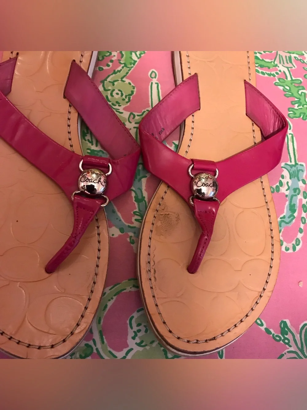 Coach Madie Pink Patent Leather Thong Sandals Women's Size 9.5 B